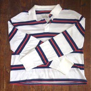 blue, red and white striped crop polo.